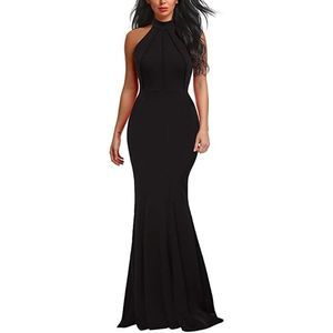 Elegant Black Halter Neck Sleeveless Long Evening Dress